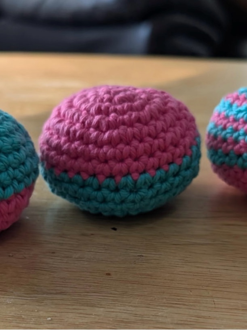 Handmade Crochet Pink and Teal Hacky Sack